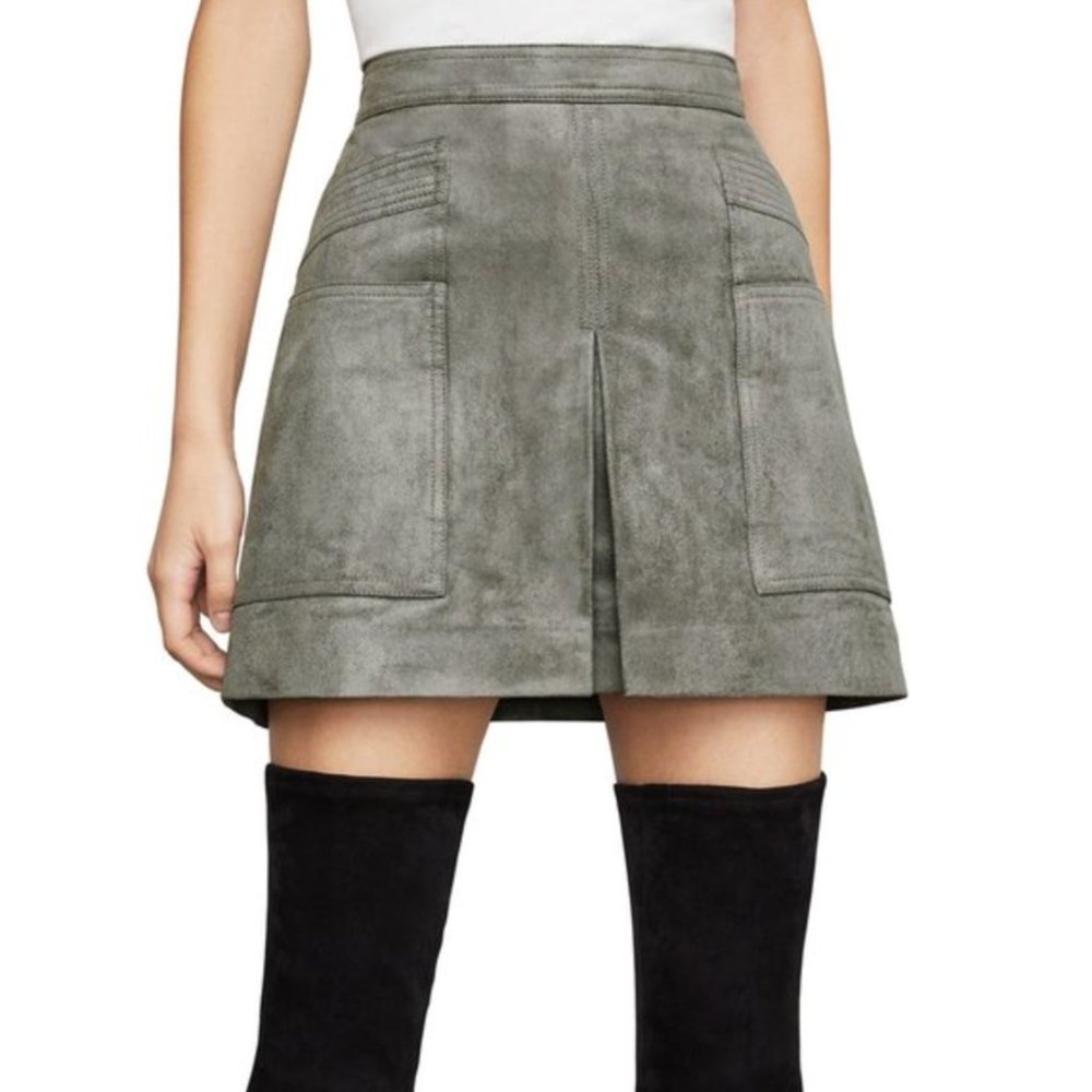 NWT BCBGMAXAZRIA Faux Suede Utility Mini Skirt